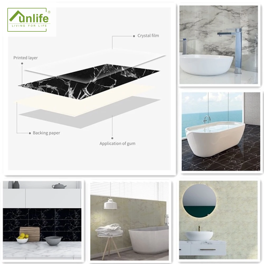 Funlife[R] NOUVELLE MAISON SERIES[TM] 30x60cm Black and White Marble Waterproof Tile Sticker For Kitchen Bathroom Floor Decor | Дом и сад