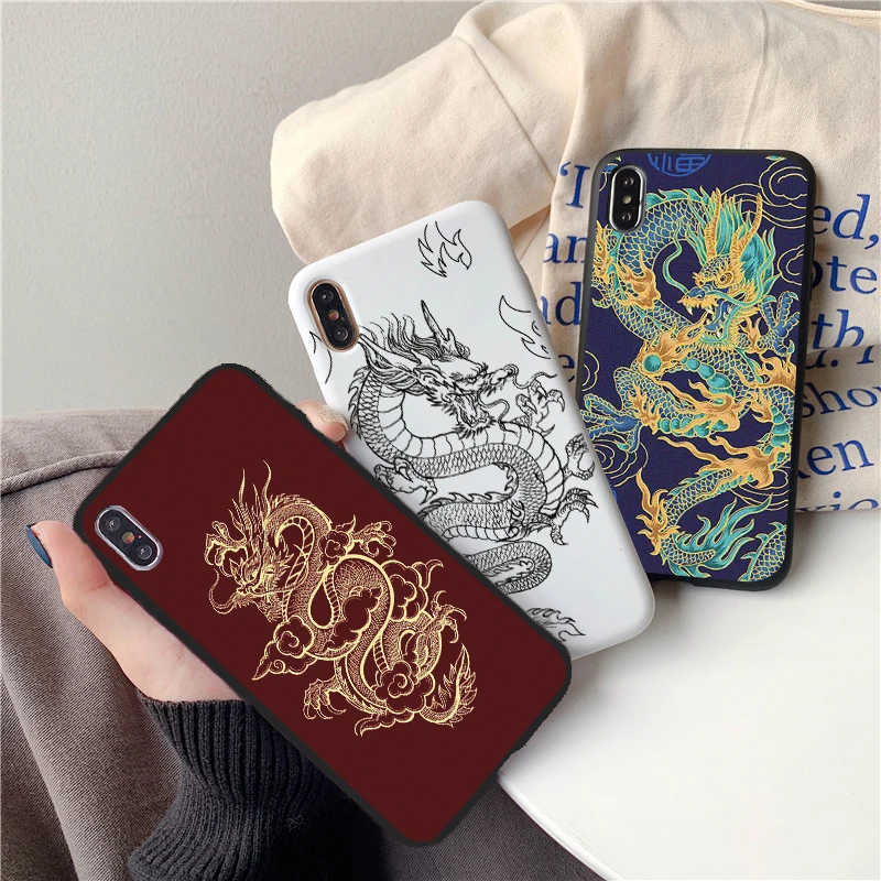 Red Dragon Silicon Case For iPhone 13 12 Pro 11 11Pro XS Max mini X XR 7 8 Plus 7Plus 6S 6 SE 2020 Animal Back Cover Coque | Мобильные