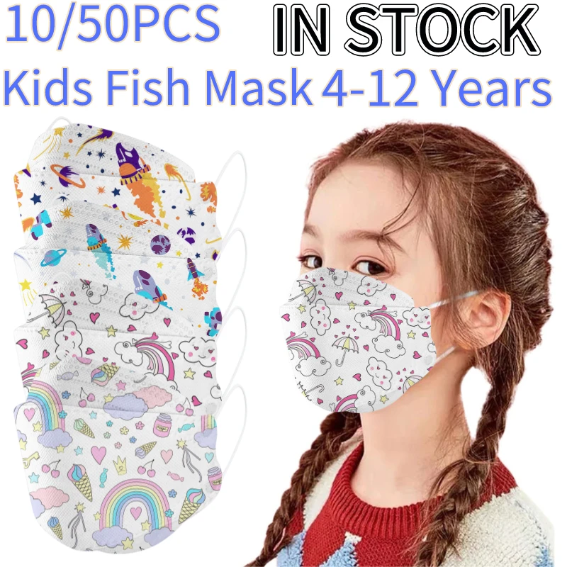 10/20/50pcs Mascarillas Kids Face Mask Fish Style Cartoon Print Disposable 4Ply Ear Loop Facemasks Halloween cosplay | Тематическая