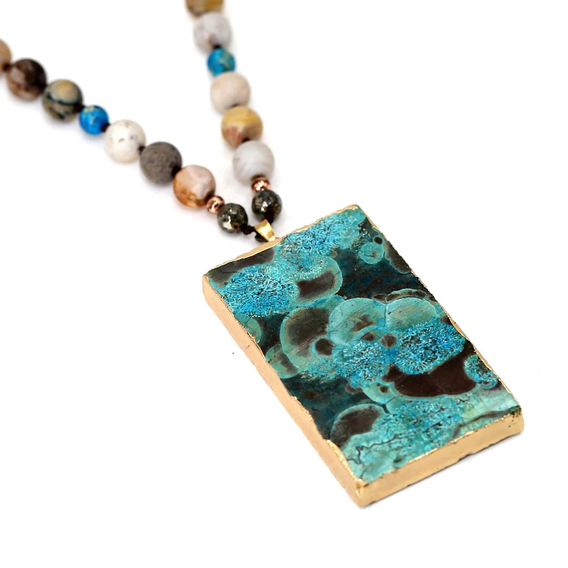 В пляжном стиле ожерелье с натуральными камнями Подвеска плетеная плетеные бусы Йога ожерелье в стиле «макраме» для мужчин и женщин ожерелье с положительной энергетикой