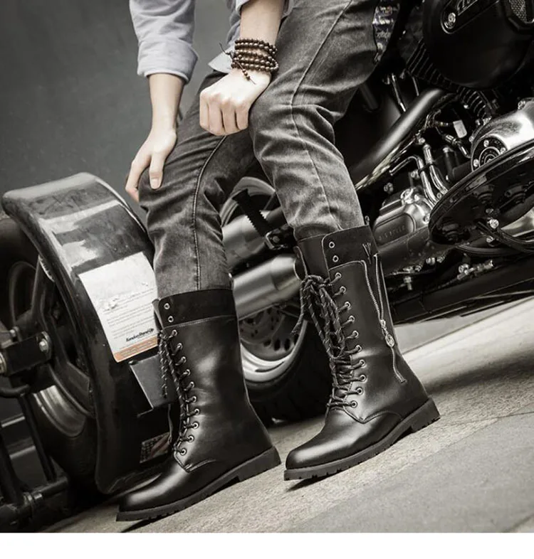VESONAL; коллекция года; сезон осень-зима; классические кожаные мотоциклетные ботинки в винтажном стиле; Мужская обувь; мужские повседневные ботинки до середины икры с металлической цепочкой