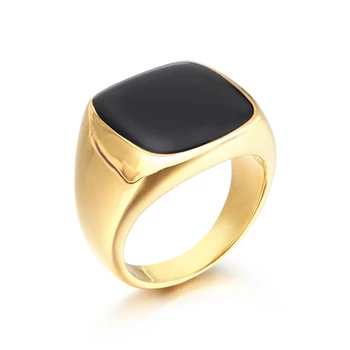 

Hot Selling Black Square Stone Ring for Men Silver Gold Color Stainless Steel Stamp Ring