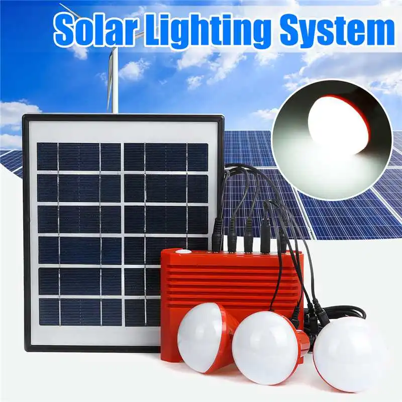 

4W Solar Panel Lighting Charging Generator 3.7V 5000mAH Battery Energy Solar Powered System with Bulbs