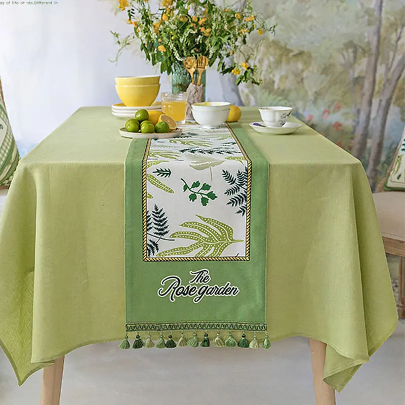 

Green Fresh Print Table Runner American Pastoral Plant Print Tassel Table Runners TV Cabinet Cover Towel Multi Spike Bed Runner
