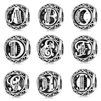 

100% Sterling Silver 925 Alphabet Crystal Zircon Letter A to Z Charm Beads Fit Original European Charms Bracelet Jewelry making