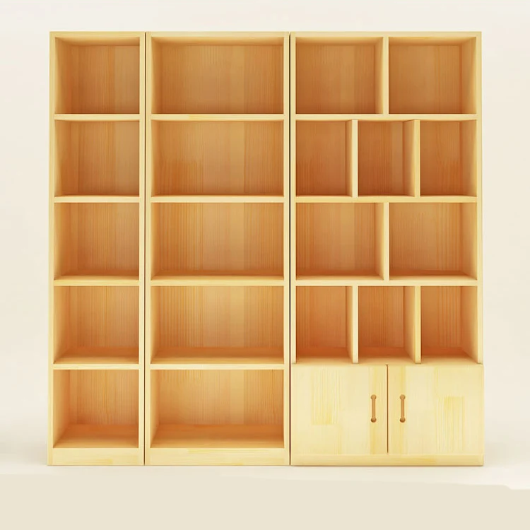 

All solid wood bookcase bookshelf floor free combination bookcase simple storage cabinet children rack student lockers