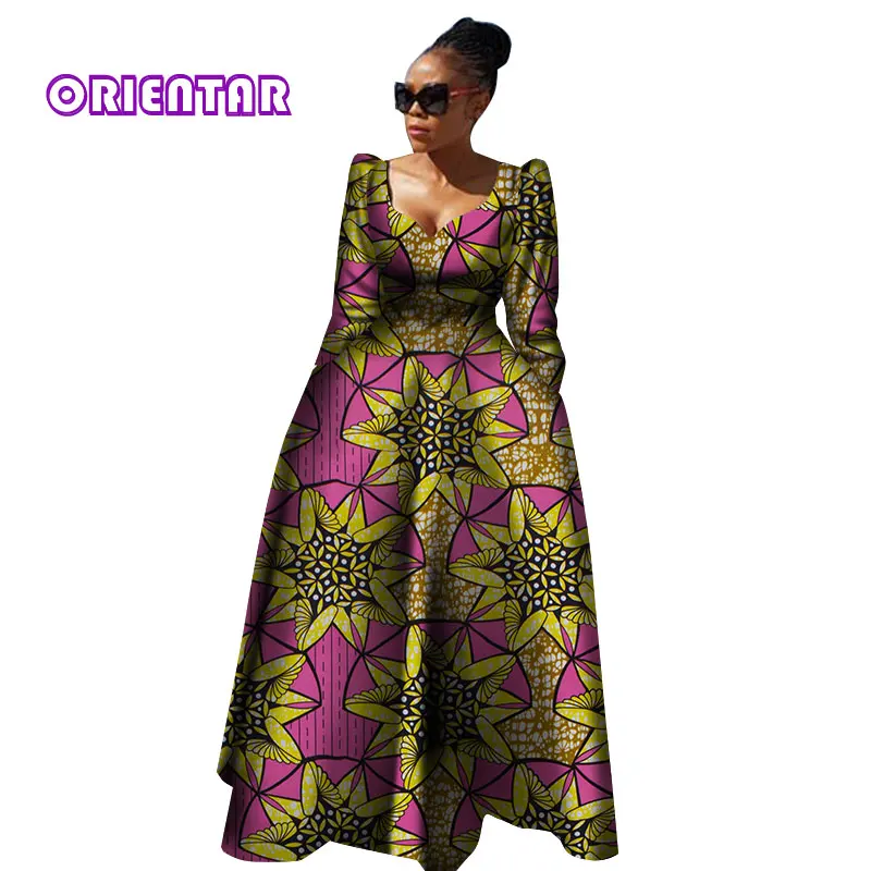 Женская африканская одежда Bazin Riche Robe Africaine, Африканское платье, Осеннее женское длинное платье больших размеров из чистого хлопка WY2849 - Цвет: 15