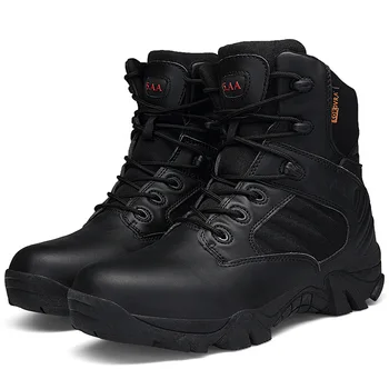 

Genuine Leather Military Boots Mens Special Forces Desert Combat Tactics Army Boots With Side Zipper For Men High Top Work Shoes