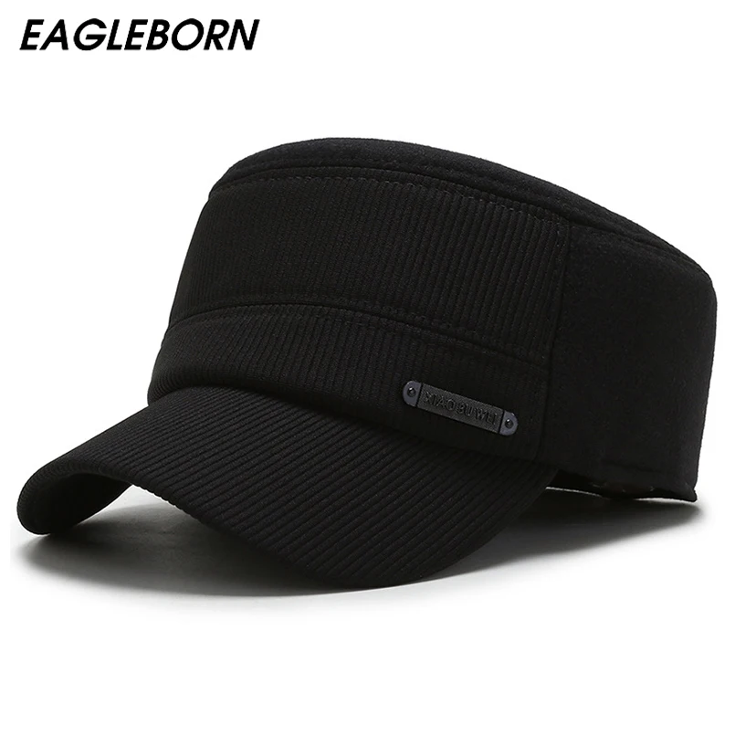 2022 New Black Fashion Hats Military Hat Men Caps for Winter Dad Cap Corduroy Middle-aged Seniors | Аксессуары для одежды