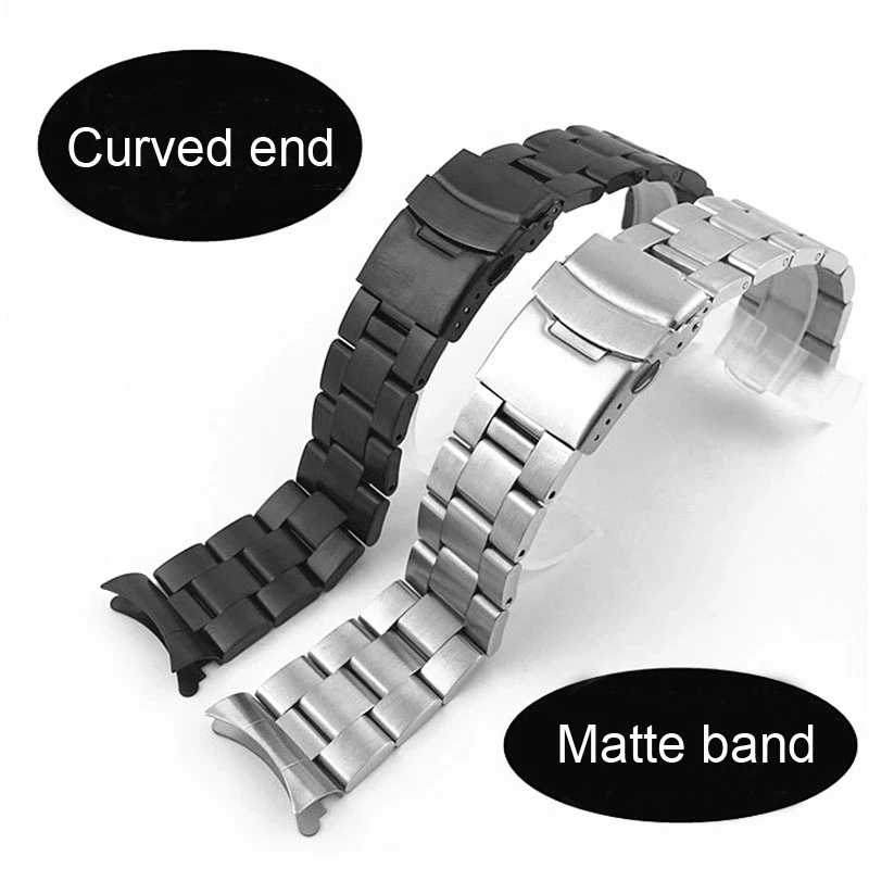 Sleek Stainless Steel Matte Silver & Black Curved Watch Band Bracelet