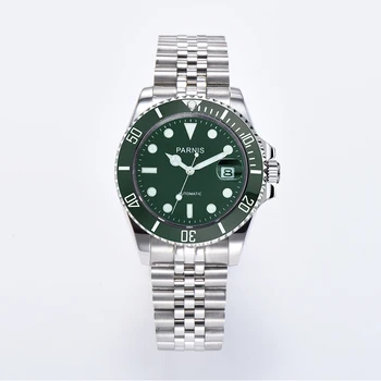 

Parnis 40mm Automatic Mechanical Mens Watch Green Dial Sapphire Crystal Men Watches Waterproof 2020 with box gift zegarki meskie
