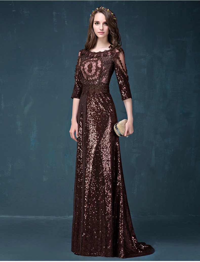 

robe de soiree vestido de festa sexy lace appliques long evening half sleeve prom gown 2018 sequined mother of the bride dresses