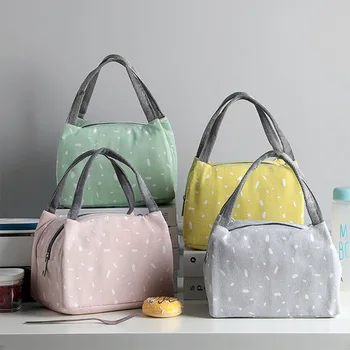 

Canvas Waterproof Lunch Bag Ice Bag Spot Pattern Large Capacity Insulated Thermal Bento Cooler Picnic Tote for Women Kids