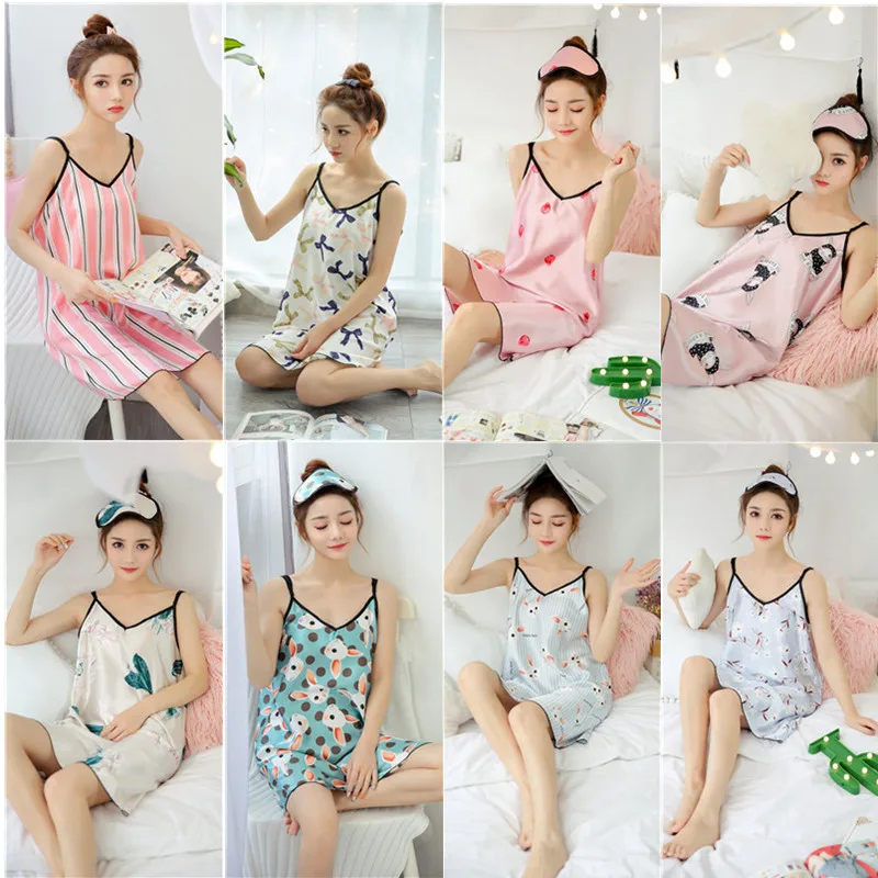 

According to Feminine Pajamas Women's Summer Slip Nightdress Cute Cartoon Casual Multi-Series Imitated Silk Fabric Home Wear Cas