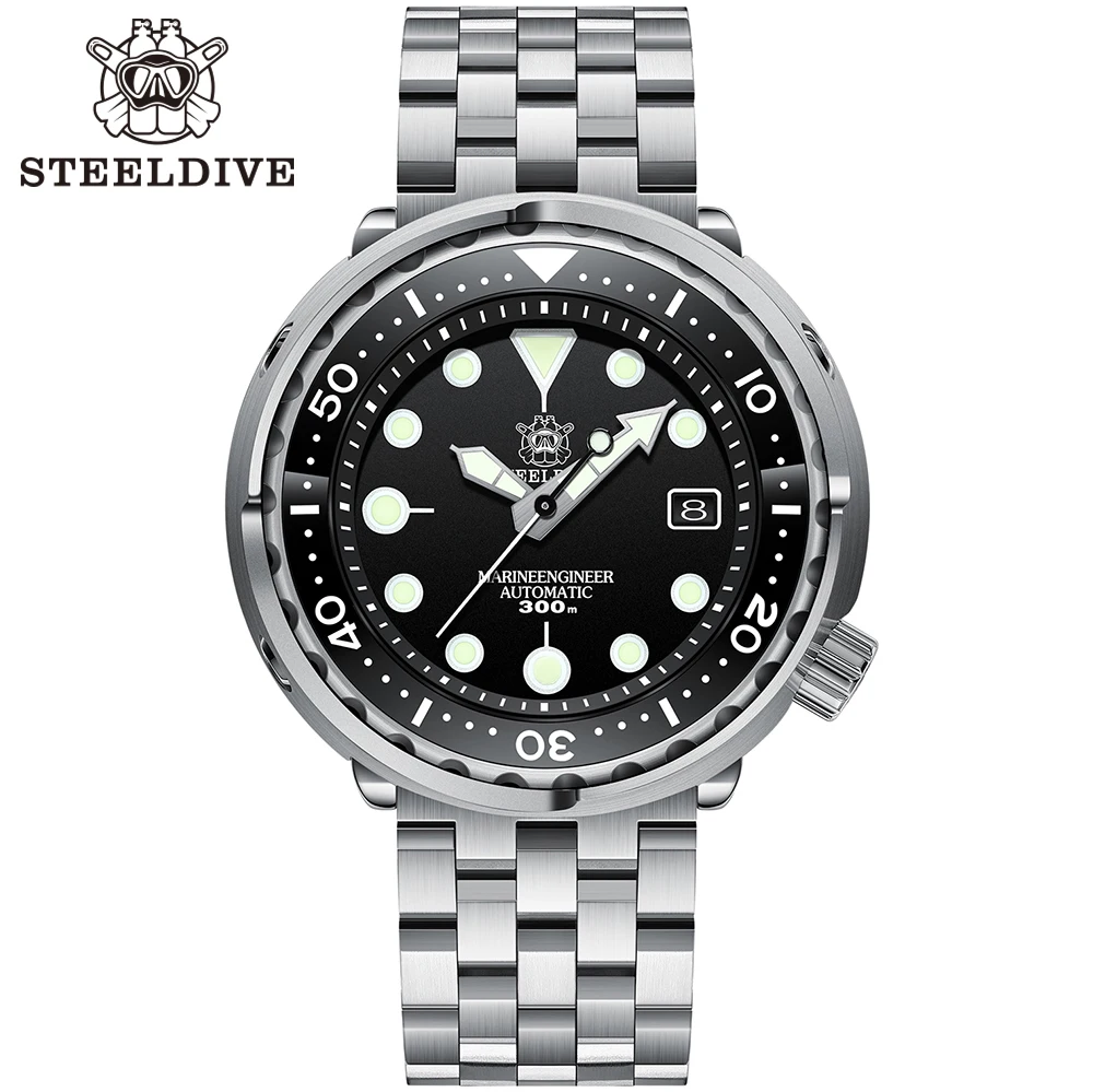 Dive-Watch Ceramic Bezel Nh35 Tuna Dial Stainless-Steel Steeldive SD1975 Black 300m Waterproof