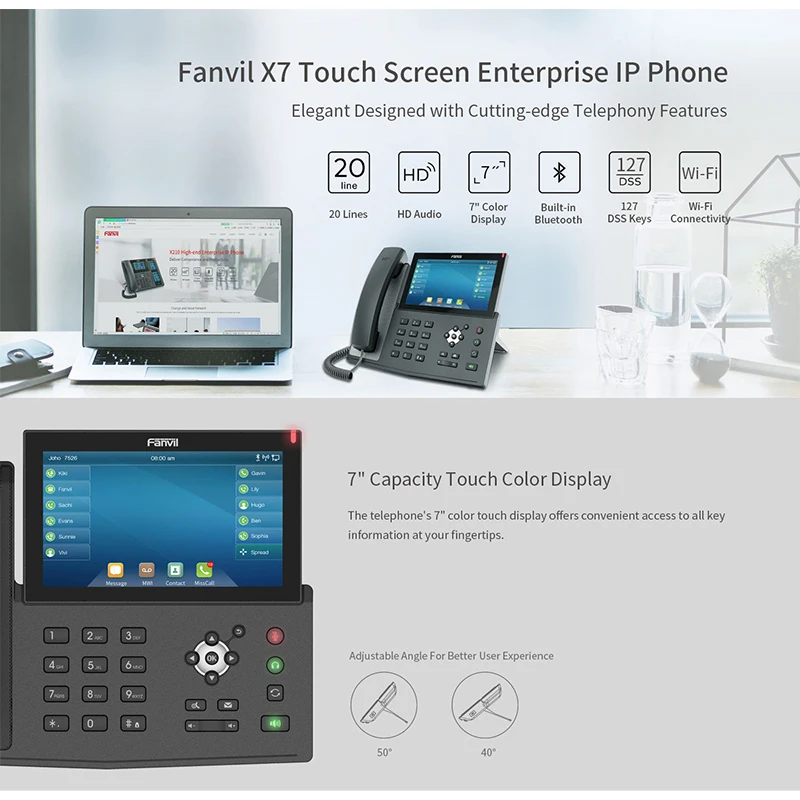 Fanvil X7 IP телефон HD видео звонок с камерой SIP телефон Bluetooth WiFi VoIP телефон дверь офис беспроводной телефон источник питания