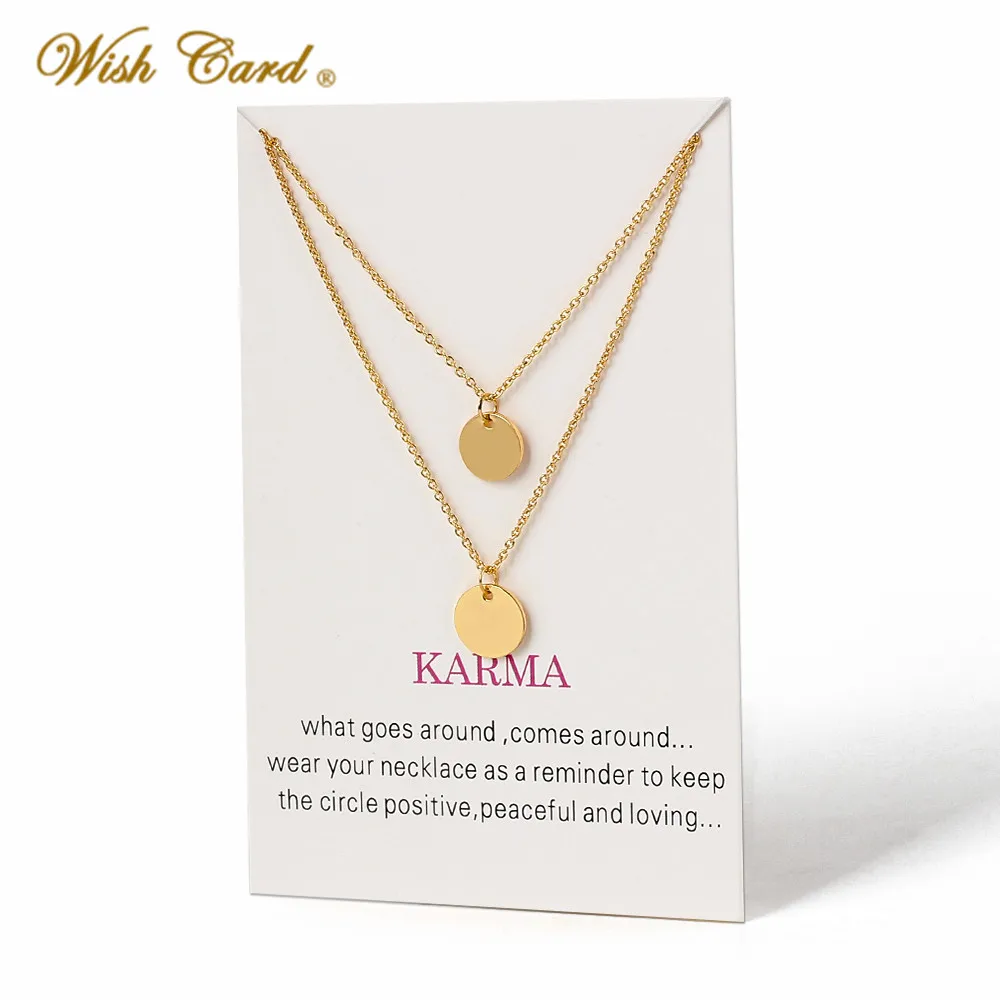 Wish Card Double Layers Necklace Women Gold Silver Color Round Pendant Necklace Choker Collier Femme Fashion Jewelry Gift EY3525