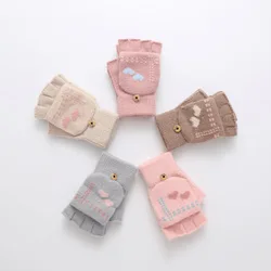 2021 Girls Double Layer Winter Touch Screen Cashmere Knitted Gloves Jacquarded Wool Hand Cover WarmThick Skiing Short Wrist