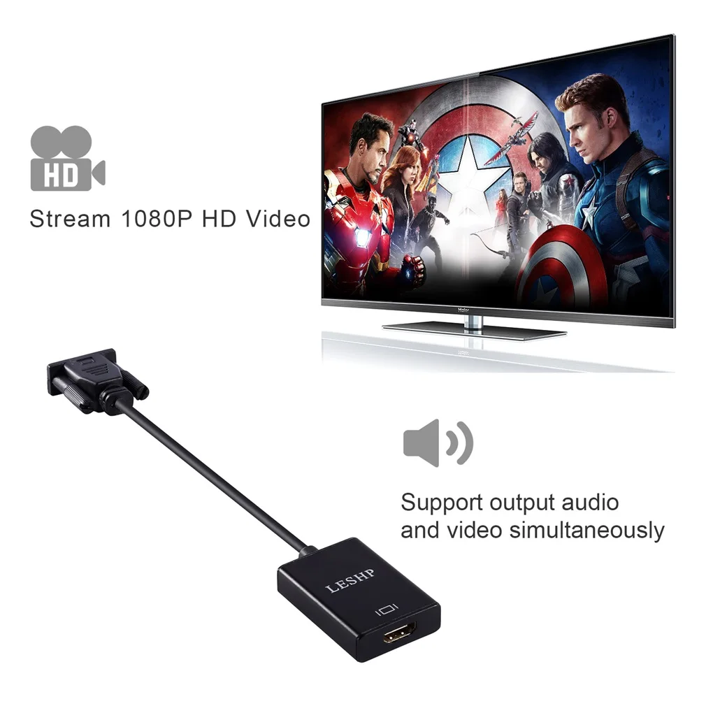 HD 1080P VGA мужчина к HDMI Женский конвертер адаптер HD CP Аудио Видео кабель с USB мощность 3,5 мм аудио для портативных ПК HD tv