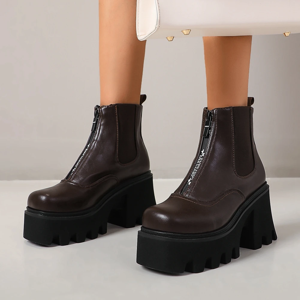 DORATASIA Botas Punk de Color Liso con Plataforma para Mujer, Botines de  Diseñador con Tacón de Bloque y Punta Redonda, Zapatos de Marca, a la Moda,  Calzado de Invierno|Botas hasta el tobillo| -