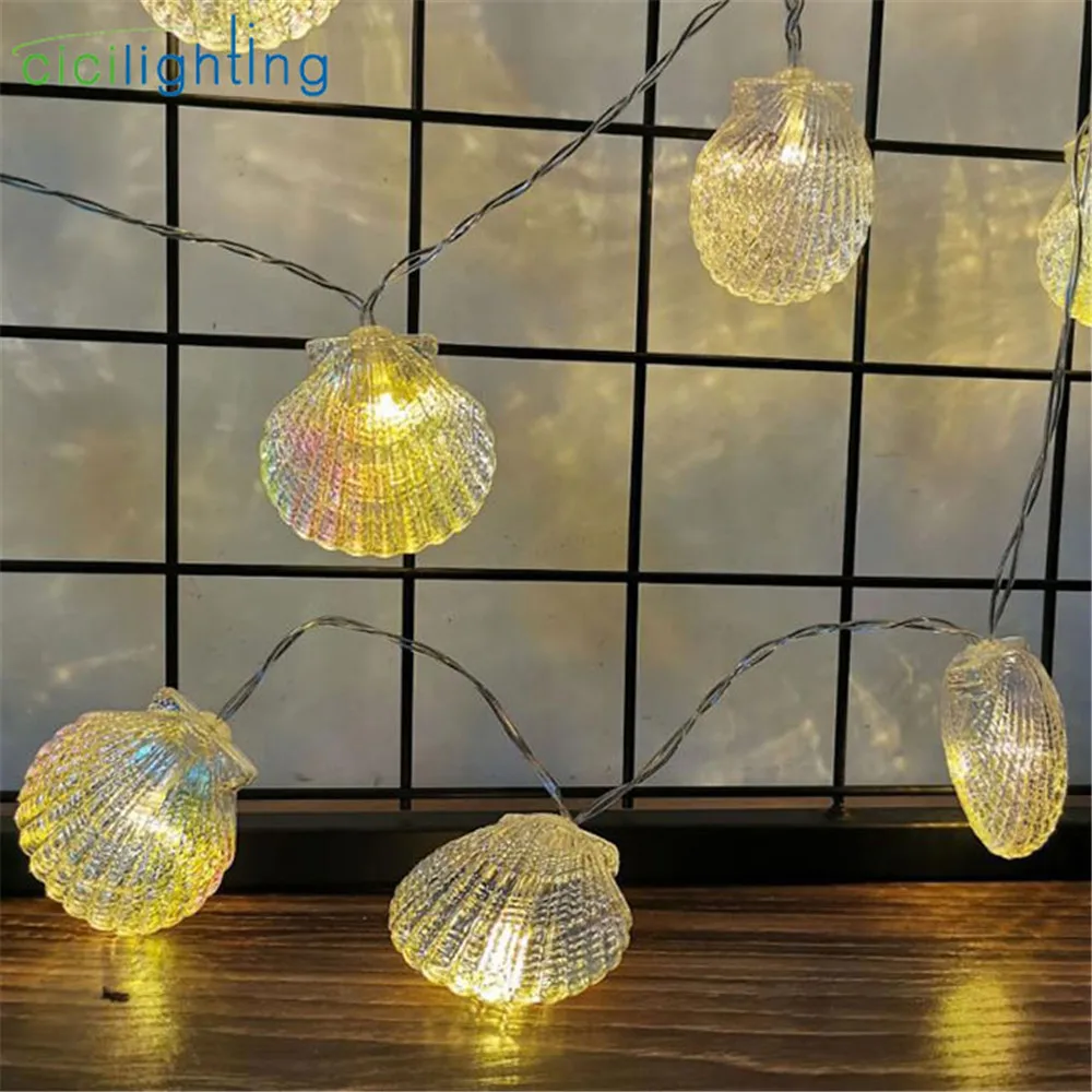 

2019 New 1/2/3/4/6m Garland LED String Light AA Battery colorful shell LED Fairy Lights For Christmas Wedding Party Decor lamp