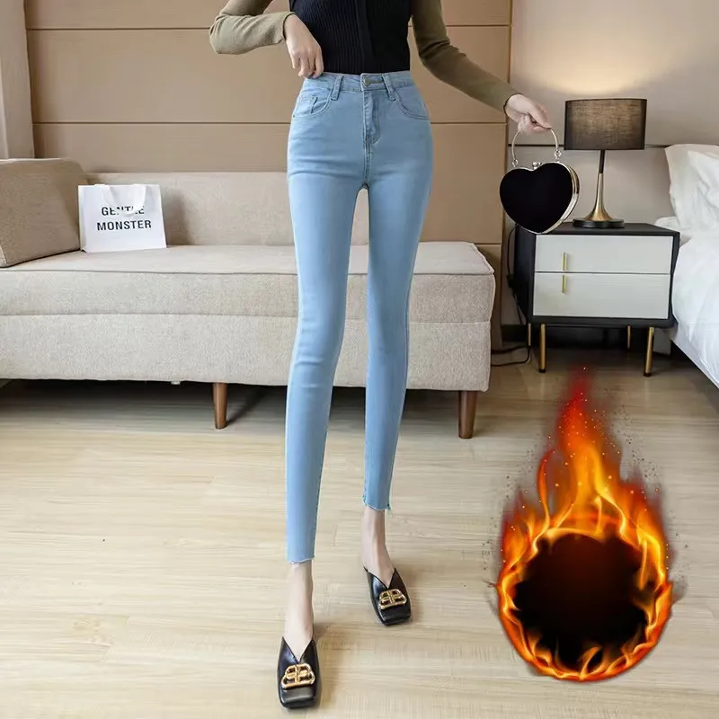 

Winter Fleece Jeans Mom Plus Size Denim Pants High Waist Boyfriend Jeans for Women Warm Trousers Vaqueros Mujer Pantalones