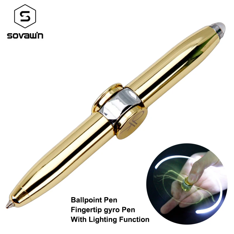 

Fingertip Gyro Ballpoint Pens Metal Black Ink Decompression LED Lighting Cool Ballpoint Pen Ball Point 1.0mm Refill For School