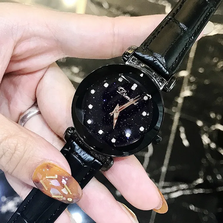 

Dimini New Style Hot Selling Leather Watch Strap Diamond Set Glorious Watch Black And White with Pattern Cool Fashion Star Surfa