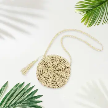 

Casual Solid Crossbody Bag Zipper Women Straw Woven Tassel Shoulder Sling Bags Ladies Bohemia Beach Fashion Handbags