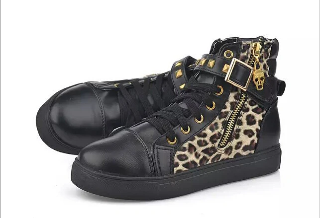 Canvas women shoes sneakers fashion zip comfortable wedge shoes woman solid white sneakers women zapatos de mujer high top - Цвет: Leopard black