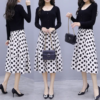 

Two Piece Set Spring Autumn Women Long Sleeve Knitting Sweater and Skirts Suit 2 Piece Set