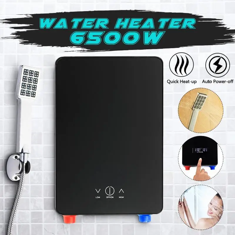 Calentador de agua eléctrico sin tanque para baño y cocina, calentador instantáneo de agua de 6500W y 220V, pantalla de temperatura, ducha de calefacción Universal