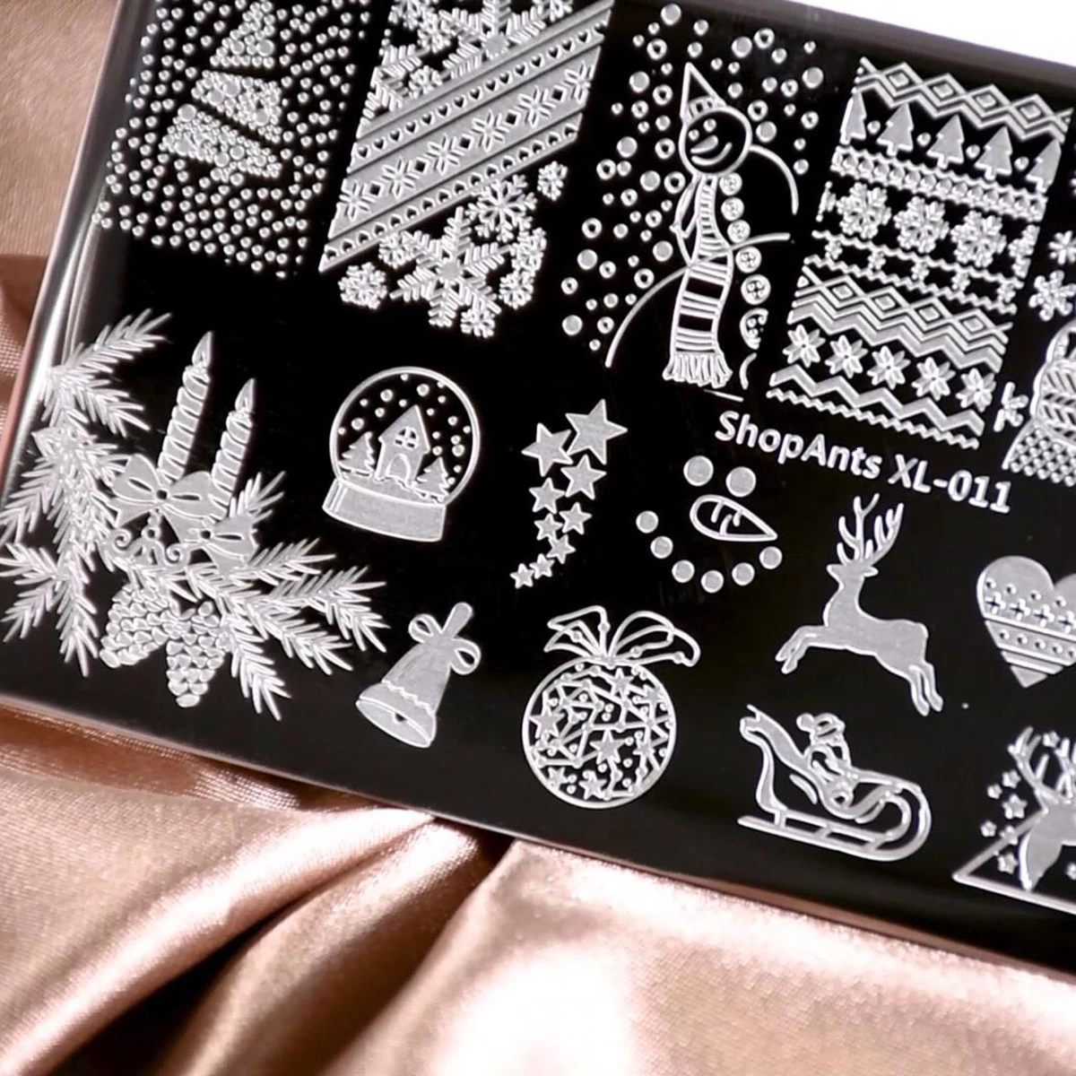 6*12 см нержавеющая сталь ногтей штамповки пластины Рождественская елка снежинка звезды колокольчик подарок Изображение Шаблон для стемпинга для нейл-арта