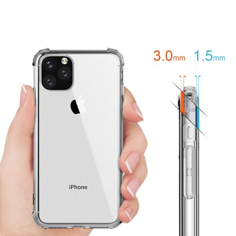 Модный противоударный прозрачный силиконовый чехол для телефона для iPhone 11 Pro Max 8 7 6 6S Plus X XR XS Max Прозрачная защитная задняя крышка