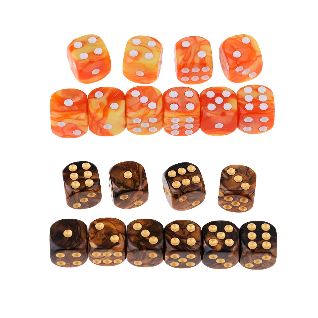 20pcs 6-Sided Dice Set, Bright Colors 16 mm for Games Casino Gifts Teaching
