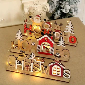 

Christmas Laser Engraving Wooden Led Light Craft DIY Luminous Letter House Santa Elk Ornament Christmas Party Home Decor Navidad
