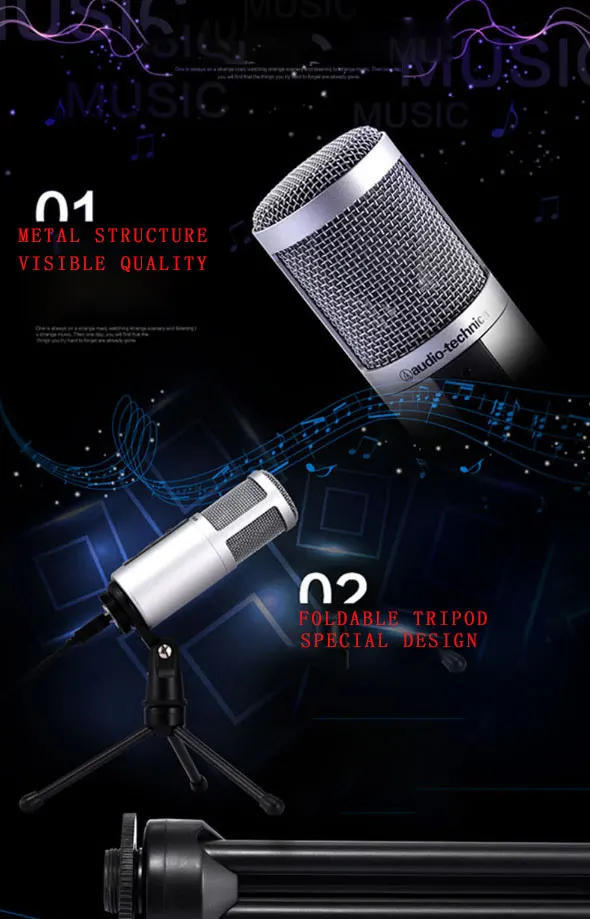Audio-Technica ATR2500 Профессиональный K song live USB выход Конденсатор Запись Встроенная звуковая карта Микрофон