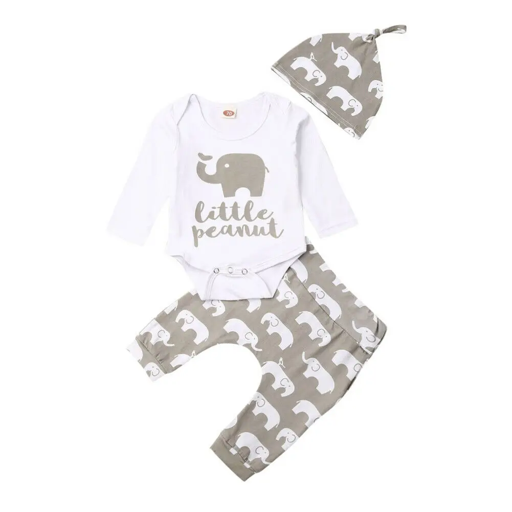 Baby Elephant Print Romper & Pants Set 1