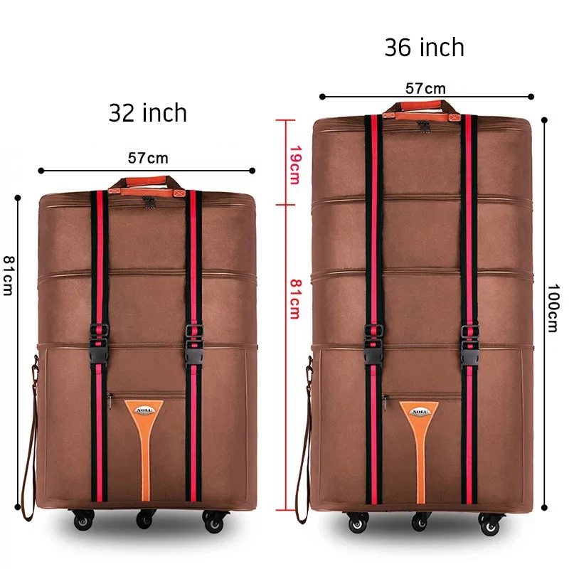 Handling Large capacity folding trolley bag Oxford waterproof move house rolling luggage carry on travel bag 32/36 inch - Цвет: Brown(32 inch)