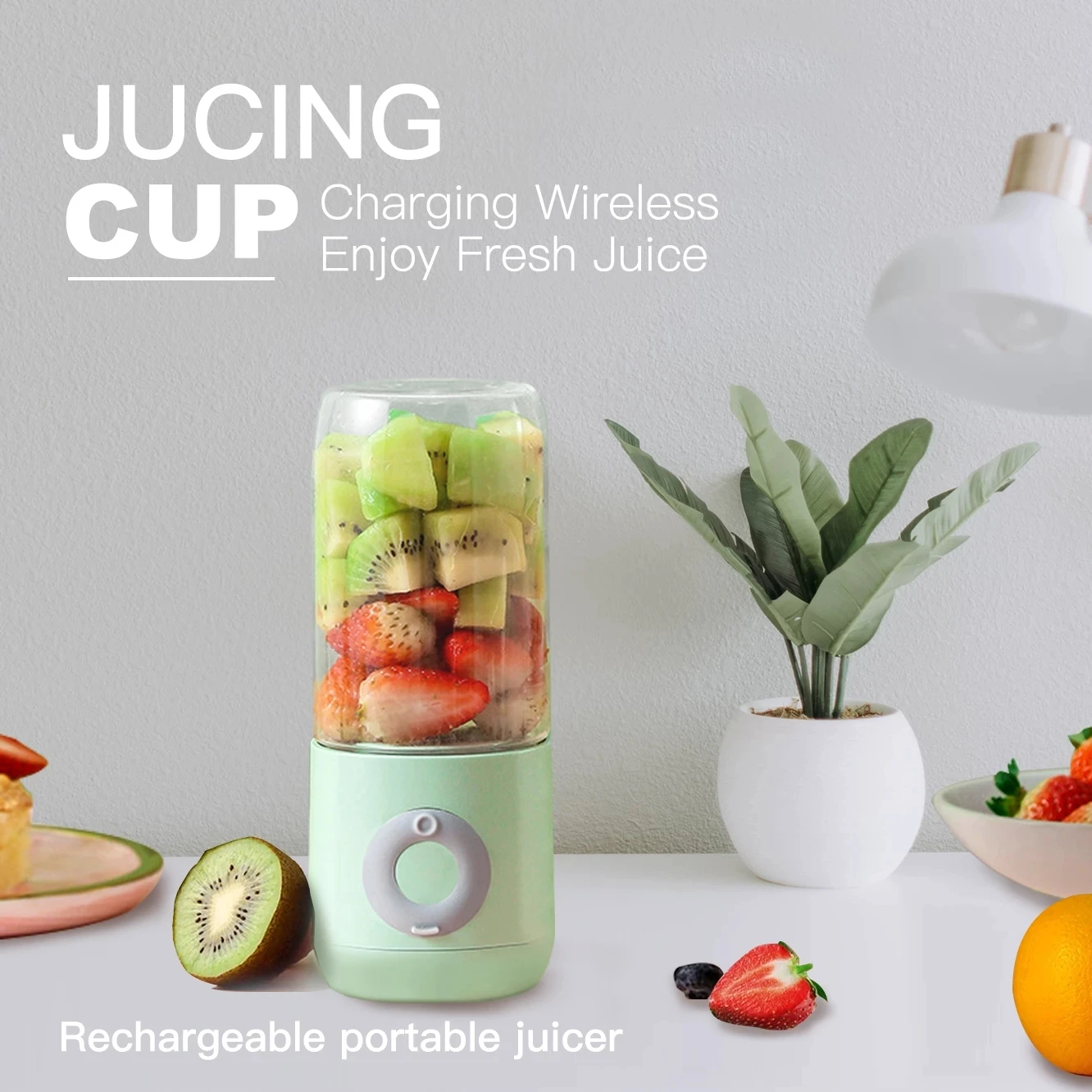 Liquidificador elétrico com 6 facas, 500ml, mini liquidificador portátil, usb, espremedor de suco sem fio, carregador de mão