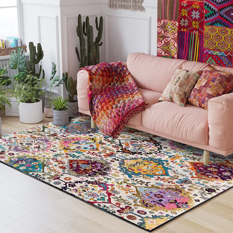 Flower Carpets Persian Vintage Morocco Anti-Skid Jacquard Carpet for Living Room Bedroom Floor Mat Non-Slip Area Rugs Absorbent 2