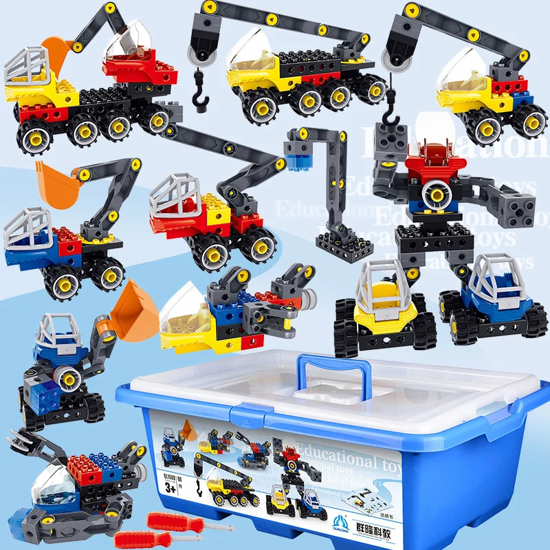 

Qun long Ql1508 Flexible Engineering Large Particles Assembled Combination Building Blocks Car Kindergarten Toy Screw Driver Toy