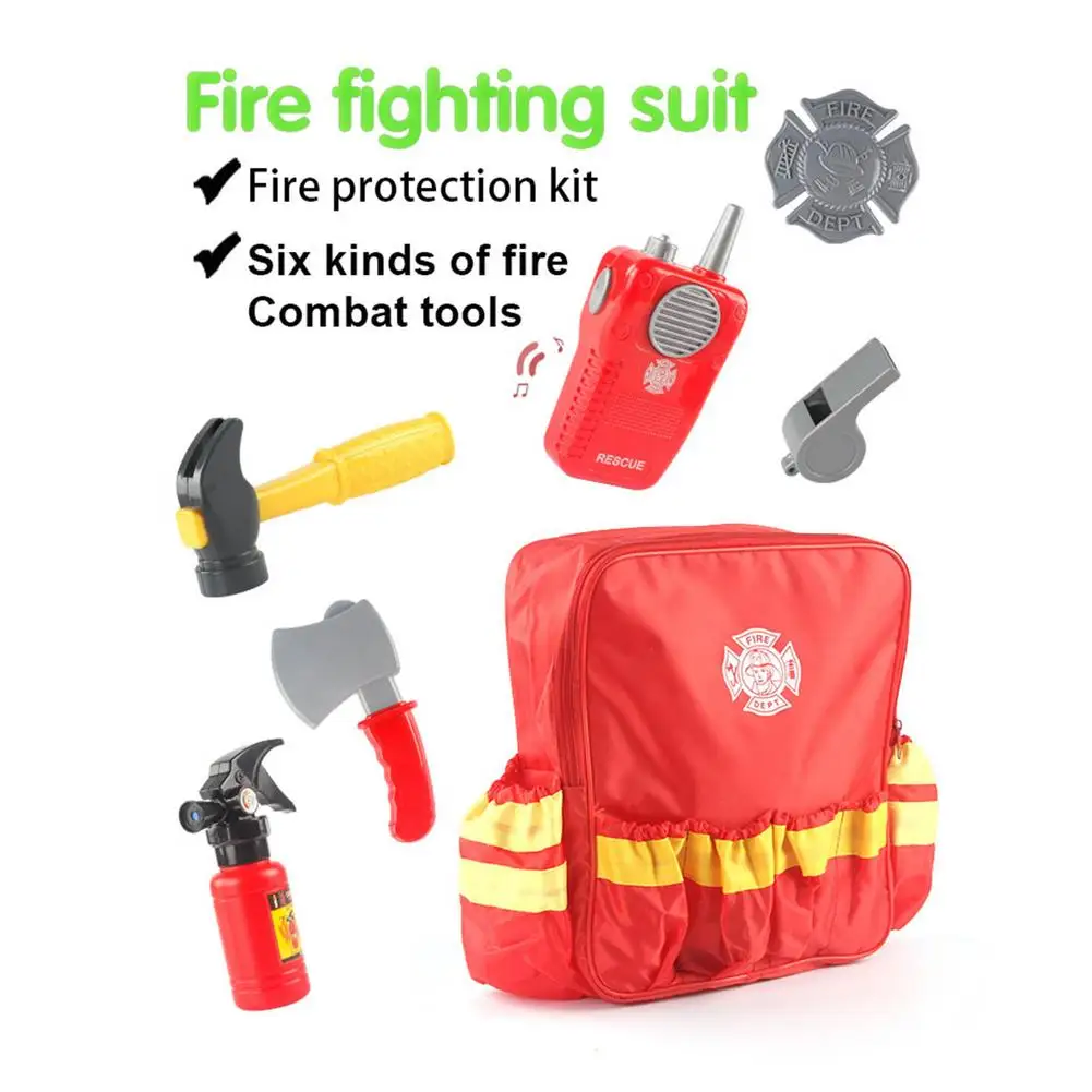Pistola de Água Extintor de Incêndio Crianças Brinquedo Bombeiro Roupas Colete Capacete Hidrante Intercom Brinquedos Conjunto Role Play Accessorie 7 intercom brinquedos conjunto role play accessorie