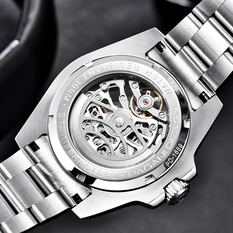 PAGANI DESIGN Top Brand Men Mechanical Watch Waterproof Stainless Steel Skeleton Automatic Watch Sapphire Glass Watch Men Reloj Hombre 10bar diver Self-winding male clock  (46)