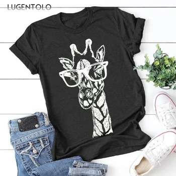 

Lugentolo Summer Women's T-shirt Giraffe Printed Round Neck Tops Short-Sleeved Casual Tee Female All-match T-shirts