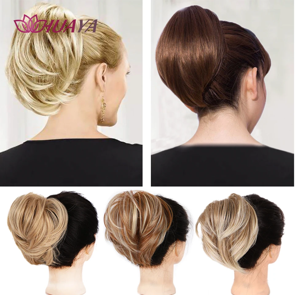 HUAYA-Bun De Cabelo Elástico Sintético, Extensões De Cabelo Bagunçado, Pony Tail Updo, Scrunchie Donut, Capa Hairpiece para Mulheres