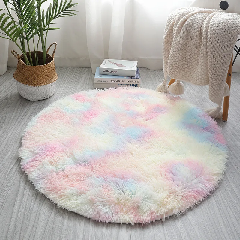 

rainbow long wool round faux fur fluffy white sofa rug seat mat baby photo props background blanket room decoration table mat