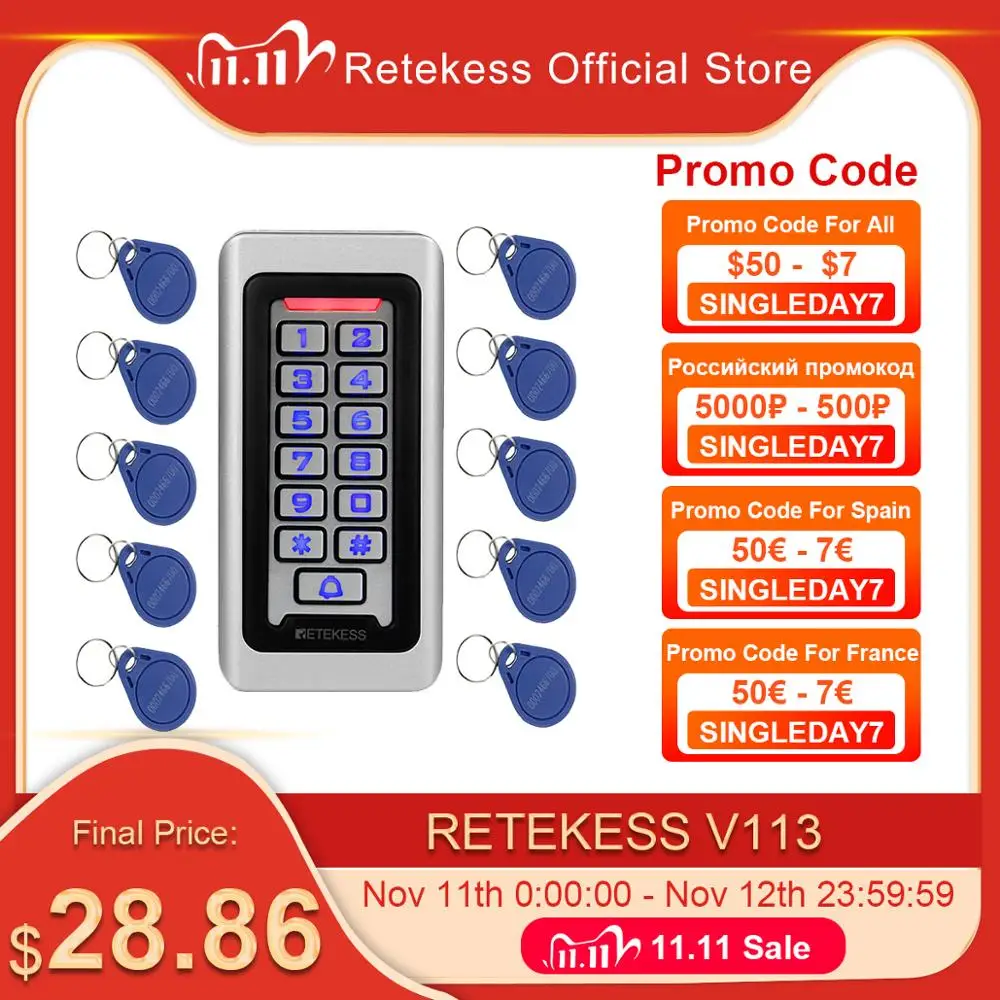 Retekess T-AC03 Клавиатура RFID система контроля доступа Бесконтактная карта автономная 2000 пользователей дверь контроль доступа водонепроницаемый металлический чехол - изображение