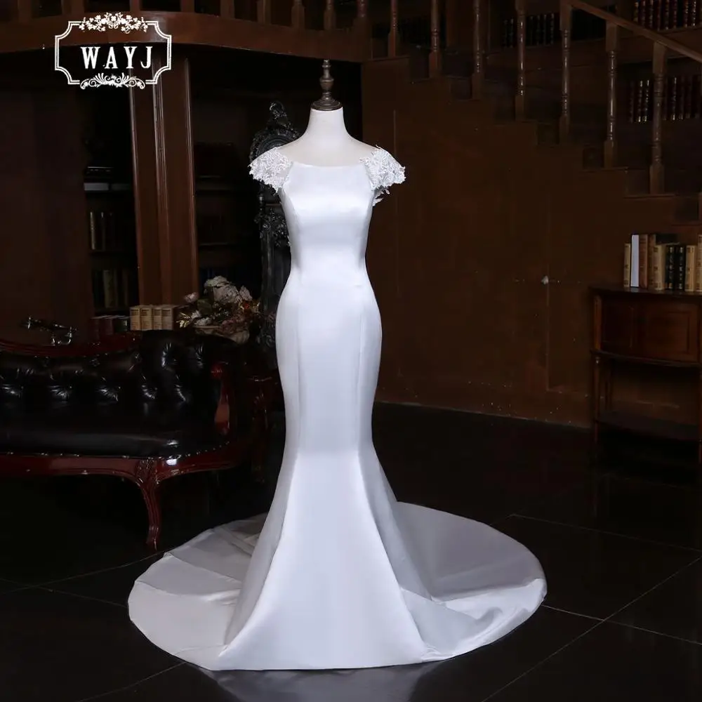 Новая простая кружевная атласная Свадебная одежда на плечо с пикантной открытой