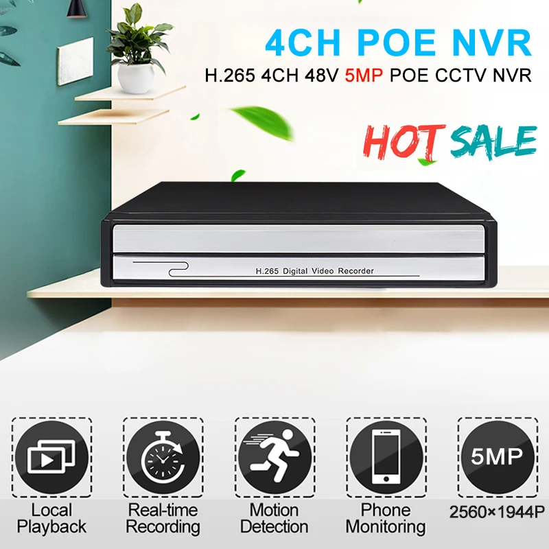 Хранитель H.265 CCTV NVR 52V PoE 8CH 1944 P/4CH 1944P видеорекордер наблюдения PoE P2P ONVIF детектор движения NVR Регистратор